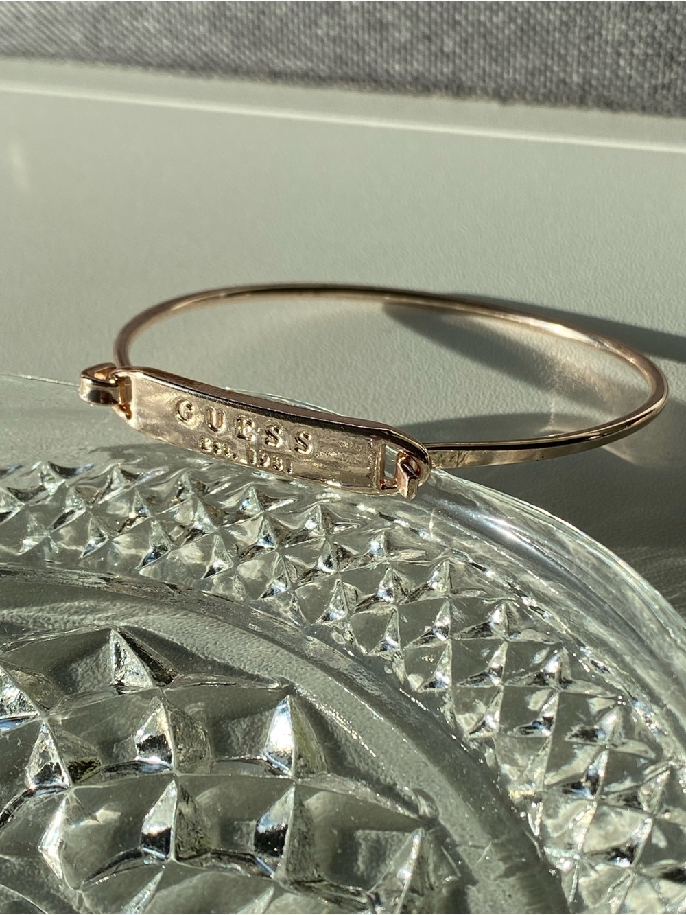 GUESS Rose Gold Logo Plate Bangle Bracelet